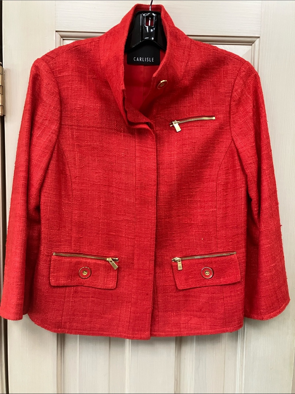 Carlisle Red Silk Tweed Zip-Pocket Jacket